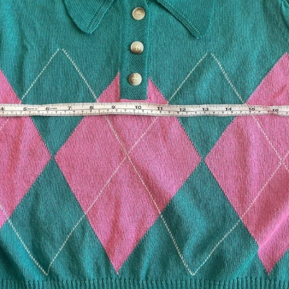 New Unique Vintage 1950s Argyle Cropped Sweater Green Pullover Retro Sweater M/L - Picture 2 of 5